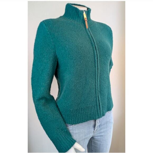NEW Talbots Full Zip Sweater Medium Boucle Wool Blend Teal Green Cozy Classic - Picture 5 of 11
